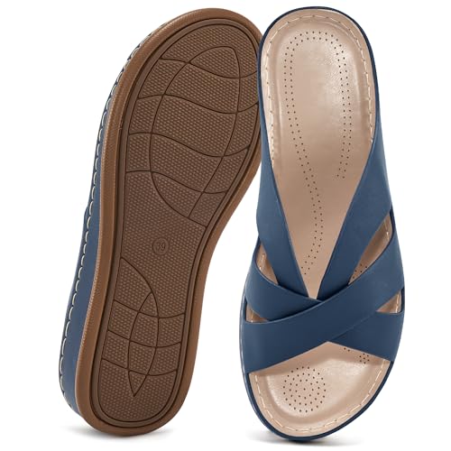 Alicegana Damen-Sandalen mit Keilabsatz: elegante Sommer-Sandalen mit niedrigem Plateau, bequeme Strandsandalen für Damen 2025, Blau dunkel, 40 EU von Alicegana