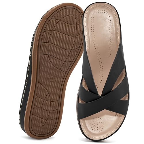 Alicegana Damen-Sandalen mit Keilabsatz: elegante Sommer-Sandalen mit niedrigem Plateau, bequeme Strandsandalen für Damen 2025, Schwarz, 41 EU von Alicegana