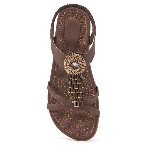 Alicegana Flache Damen-Sandalen, elegant, Sommer, bequem, Bohemian-Stil, Walking, Strand, Reisen, Schuhe, Kaffee, 39.5 EU von Alicegana