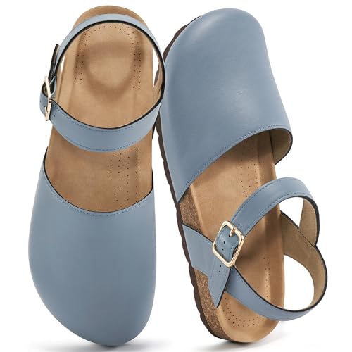 Alicegana Geschlossene Zehensandalen für Damen – Fußgewölbeunterstützung, elegante flache Sandalen, bequeme Sommerschuhe 2025, Blau, 42 EU von Alicegana