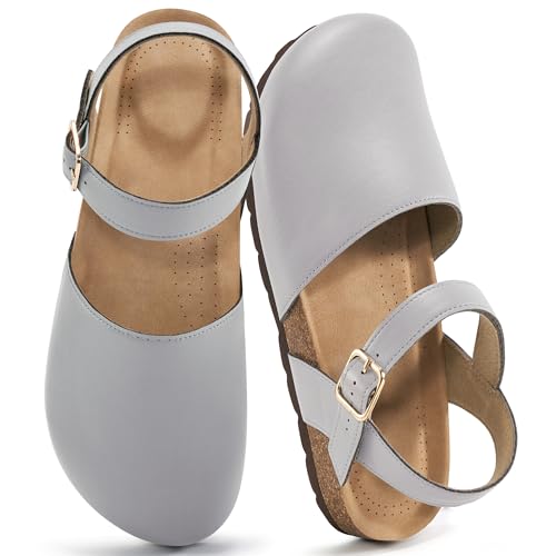 Alicegana Geschlossene Zehensandalen für Damen – Fußgewölbeunterstützung, elegante flache Sandalen, bequeme Sommerschuhe 2025, GRAU, 42 EU von Alicegana