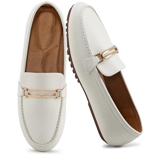 Alicegana Halbschuhe für Damen, Business-Freizeitschuhe – bequeme Schlupfschuhe, Penny-Loafers, Arbeitskleid, flache Schuhe, Weiss/opulenter Garten, 36 EU von Alicegana