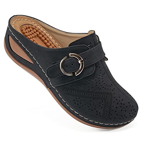 Alicegana Pantoletten für Damen, bequem, geschlossene Zehen, Sommer, Schlupfkeil mit verstellbarer Hakenschlaufe, Schwarz 702, 37 EU von Alicegana