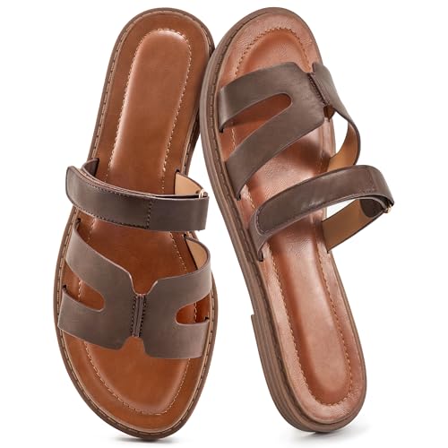 Alicegana Sandalen für Damen 2025, elegant: Sommer, flach, bequem, Schlupfschuhe, modische Wandersandalen für Damen, Kaffee, 39.5 EU von Alicegana