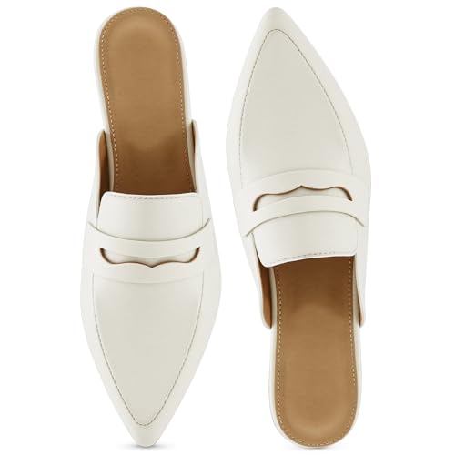 Pantoletten für Damen mit Slingback-Flats: bequeme spitz zulaufende Zehenpartie, rückenfreie Loafers, Business-Freizeitschuhe, elegante Slides 2025, Weiss/opulenter Garten, 7.5-8 von Alicegana