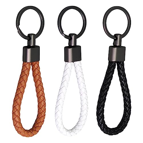 3pcs Geflochtenes PU Leder Schlüsselanhänger, Leder Auto Schlüsselanhänger Lanyard für Arbeit Autoschlüssel Flasche Camping Wandern(3 Farben) von Alicer