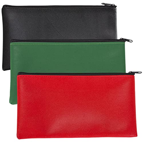 Alicer 3 Stück Geldtasche PU-Leder Banktasche Bankmappe Geldbeutel Geldmappe Dokumententasche Etui mit Reißverschluss auch Stifteeui Kosmetiktasche, 28 x 16 cm(Schwarz+Rot+Grün) von Alicer