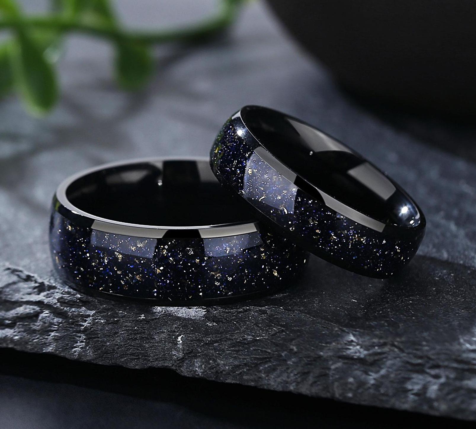 Sternenklare Nacht Passendes Paar Ring Set, Seine Her Sternennacht Eheringe, Skye Galaxy Sandstein, Citrin, Personalisierte Nebula Set von AliceroomVan