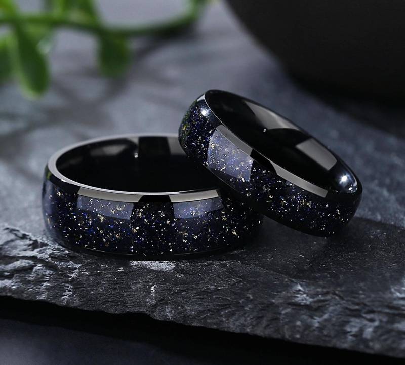 Sternenklare Nacht Passendes Paar Ring Set, Seine Her Sternennacht Eheringe, Skye Galaxy Sandstein, Citrin, Personalisierte Nebula Set von AliceroomVan