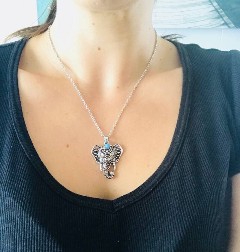 Elefant Halskette - Boho Halskette-Silber Halskette-Elefant Anhänger Elefant Halskette - Boho Halskette-Silber Halskette-Elefant Anhänger von Alicesbox