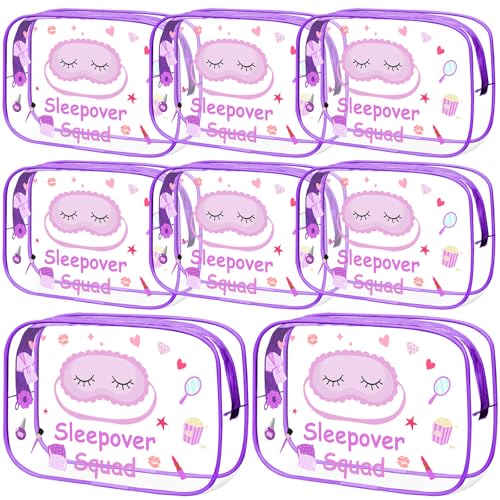 Aliceset 8 Stück Sleepover Party Supplies Sleepover Squad Make-up-Taschen Schlummergeschenk Geburtstag Party Gastgeschenke Spa Squad Kosmetiktasche Spa Sachen Wasserdichte Kulturbeutel Mädchen Nacht von Aliceset