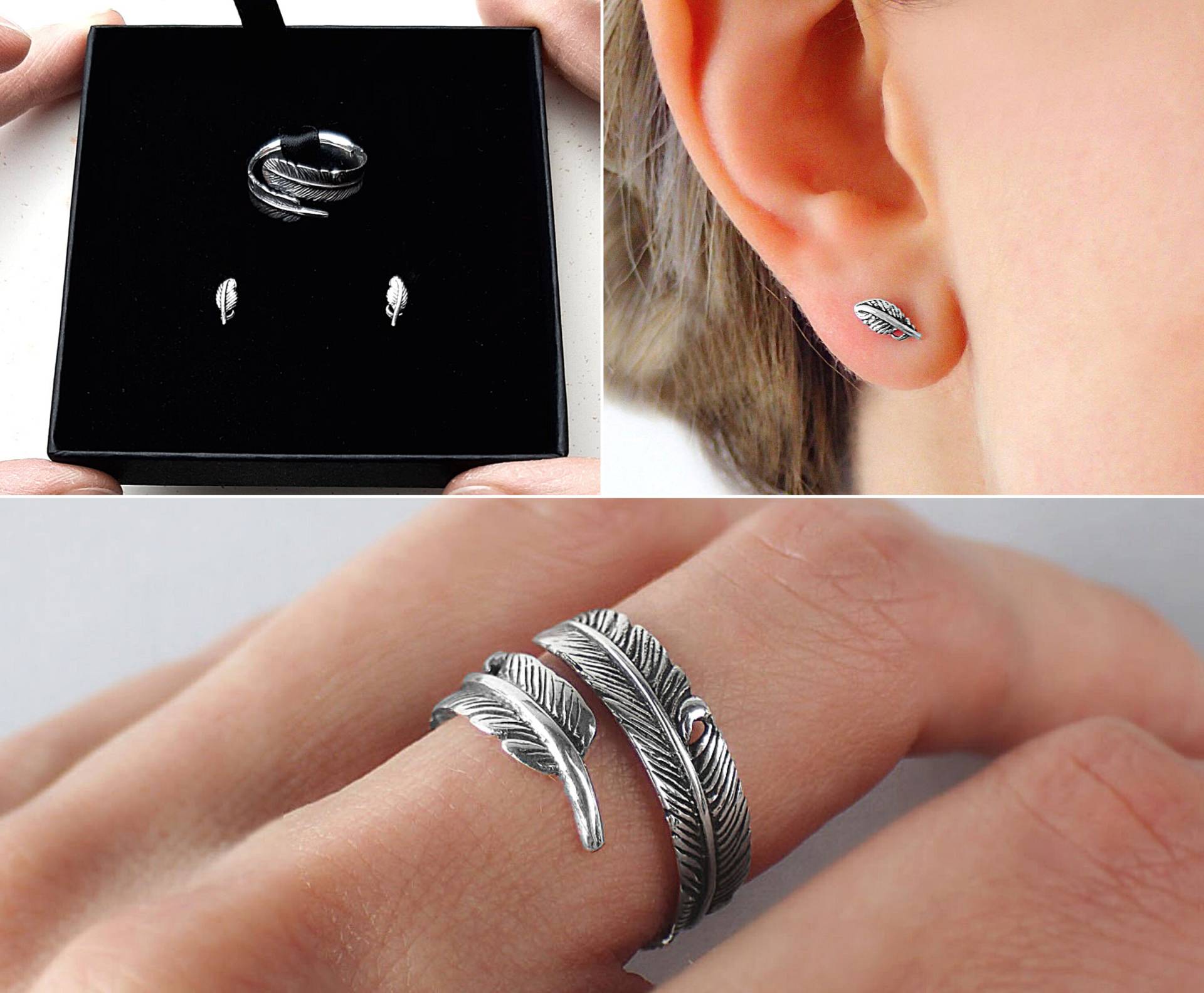 Box Bijoux Plume in Sterlingsilber 925/1000E Verstellbarer Ring + Ohrringe Box Bijoux Plume in Sterlingsilber 925/1000E Verstellbarer Ring + Ohrringe von AliciaSWonders