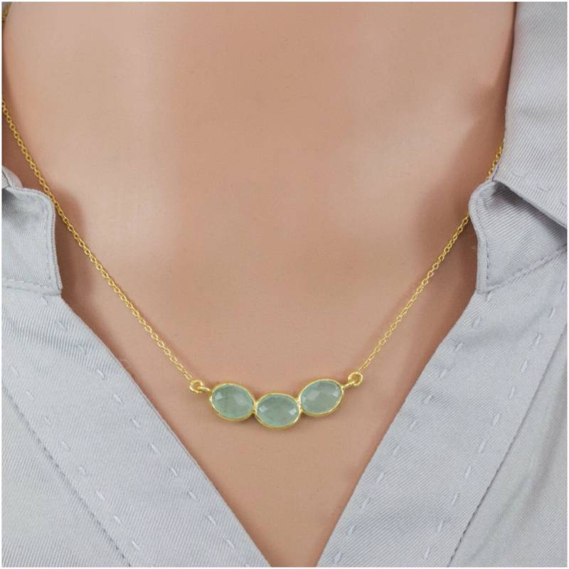 Anspruchsvolle Sterling Silber Vergoldet Oval Schachbrett Geschnitten Natürliche Grüne Chalcedon Halskette, Geburtstagsgeschenk, Dankeschön Anspruchsvolle Sterling Silber Vergoldet Oval Schachbrett Geschnitten Natürliche Grüne Chalcedon Halskette, Geburtstagsgeschenk, Dankeschön von AlidaJewelry