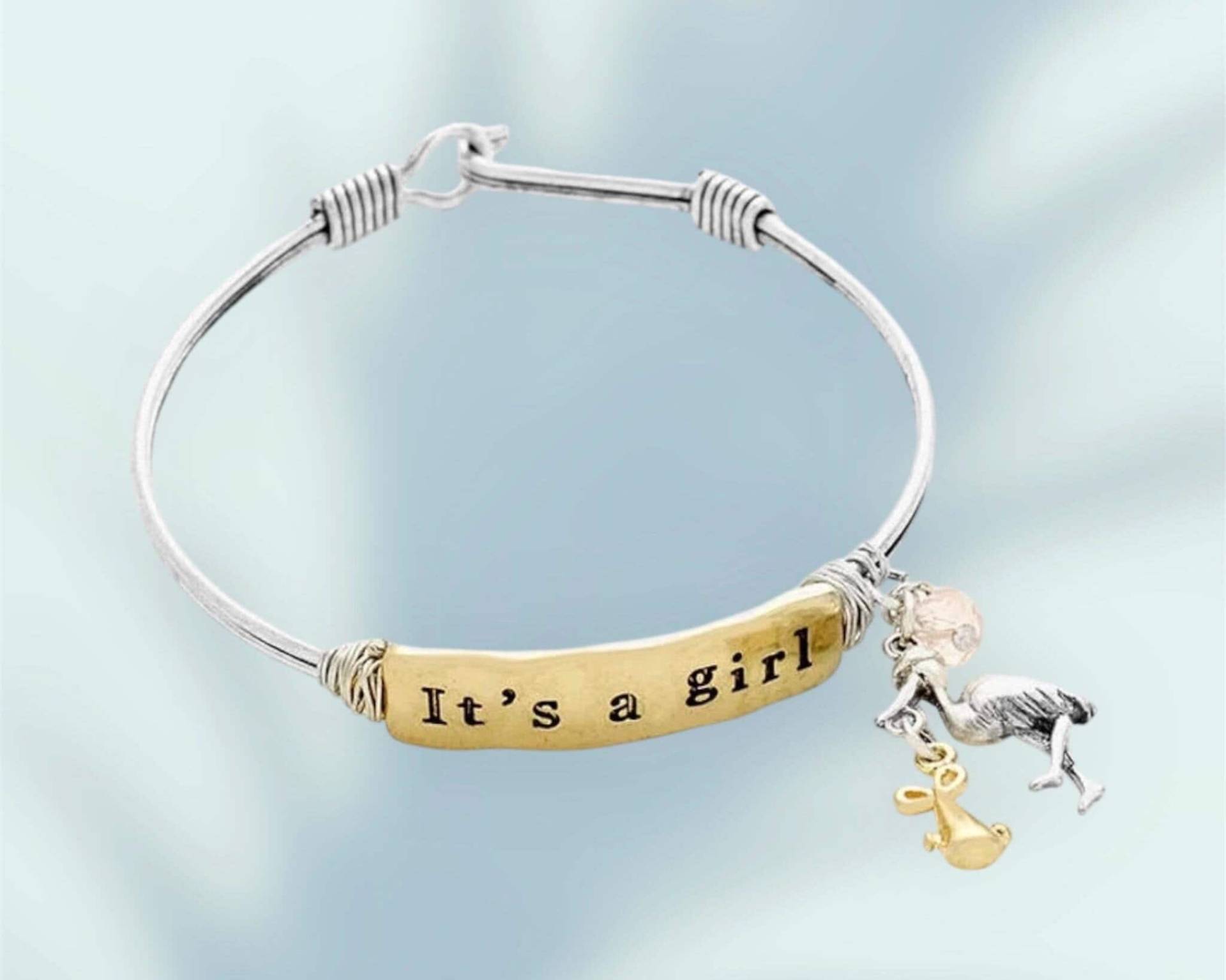 Babyparty Zweifarbiges Silber Charm Haken Armreif, It's A Boy/Girl Babypartygeschenk, Dankeschön | B011 von AlidaJewelry