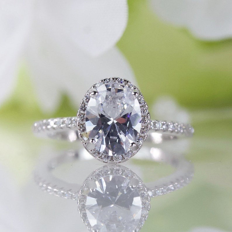 Halo Oval Brilliant Fine Qualität Zirkonia Ring Aus Sterlingsilber, Verlobungsring, Versprechen Ring, Jubiläumsring, Reisering | 028 von AlidaJewelry