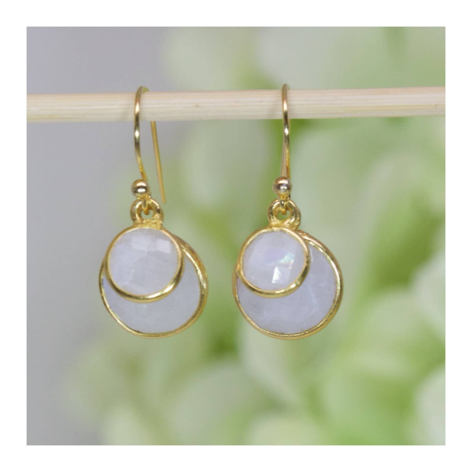 Raffinierte Natürliche Mondstein Bezel Ohrringe Aus Vergoldetem Sterling Silber, Geburtstagsgeschenk, Jubiläumsgeschenk, Dankeschön von AlidaJewelry