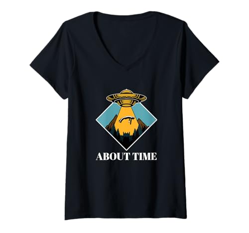 Damen Alien Lover UFO Entführung Außerirdische Lustig Über Zeit T-Shirt mit V-Ausschnitt Damen Alien Lover UFO Entführung Außerirdische Lustig Über Zeit T-Shirt mit V-Ausschnitt von Alien Abduction Halloween About Time Gift