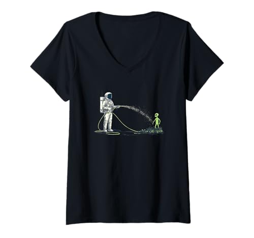 Damen Astronaut Bewässerung Alien Fun Encounter T-Shirt mit V-Ausschnitt Damen Astronaut Bewässerung Alien Fun Encounter T-Shirt mit V-Ausschnitt von Alien Astronaut Space Exploration Humor