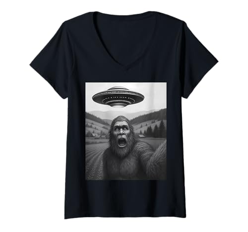 Damen Lustiges Alien UFO Bigfoot Abduktion Selfie T-Shirt mit V-Ausschnitt Damen Lustiges Alien UFO Bigfoot Abduktion Selfie T-Shirt mit V-Ausschnitt von Alien Bigfoot Humor Gifts for UFO Fans