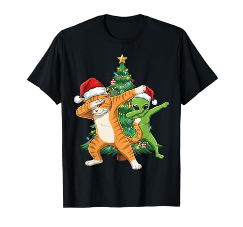 Dabbing Cat Alien Weihnachtsbaum Santa Xmas Funny Boys Men T-Shirt von Alien Cat Christmas for Men Women Kids