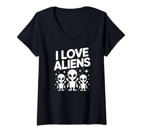 Damen Ich Liebe Aliens Extraterrestrial Fans Unite T-Shirt mit V-Ausschnitt Damen Ich Liebe Aliens Extraterrestrial Fans Unite T-Shirt mit V-Ausschnitt von Alien Enthusiast Galactic Adventures
