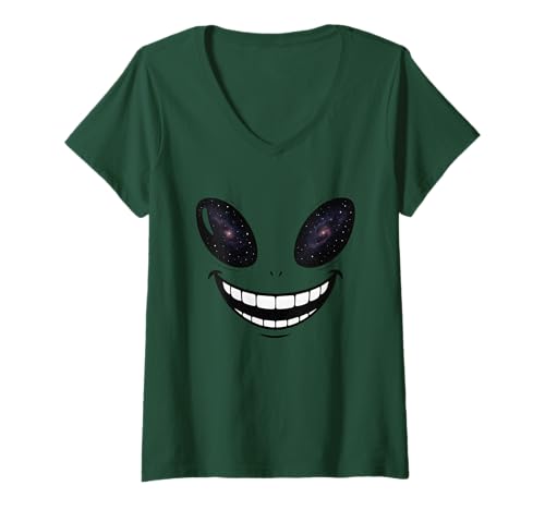 Damen Alien Face Smile Lustiges Halloween-Kostüm Aliens Dental Crew T-Shirt mit V-Ausschnitt Damen Alien Face Smile Lustiges Halloween-Kostüm Aliens Dental Crew T-Shirt mit V-Ausschnitt von Alien Face Space Funny Halloween Costume Dentist