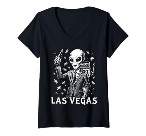 Damen Vegas Casino Vintage Alien Gambler Jackpot Spielautomat T-Shirt mit V-Ausschnitt Damen Vegas Casino Vintage Alien Gambler Jackpot Spielautomat T-Shirt mit V-Ausschnitt von Alien Gambling Slot Machine Funny Casino Design