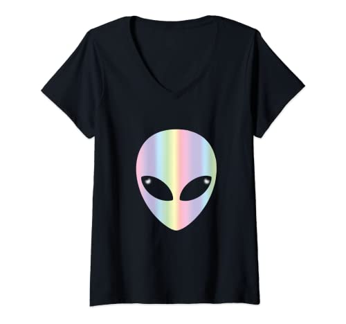 Damen Alien Head T-Shirt - Buntes Alien T-Shirt mit V-Ausschnitt Damen Alien Head T-Shirt - Buntes Alien T-Shirt mit V-Ausschnitt von Alien Head T Shirts