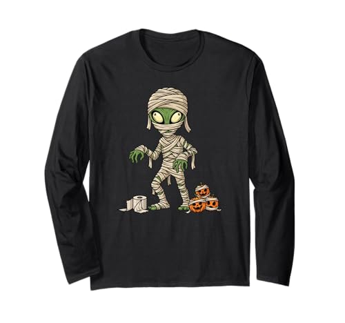 Lustiger Alien Mummy Kürbis Halloween Kinder Herren Damen Langarmshirt von Alien Lovers Cute Halloween Outfits for Boy Girl