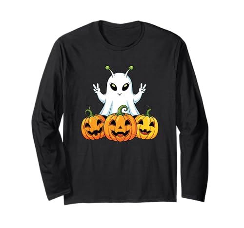 Lustiger Alien Geist Kürbis Boo Halloween Kinder Herren Damen Langarmshirt von Alien Lovers UFO Halloween Ghost Pumpkin Outfits