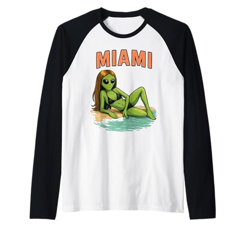Miami Alien Girl Bikini Modell Lustig Strand Urlaub Raglan von Alien Meme Bikini Miami Beach Summer Vacation