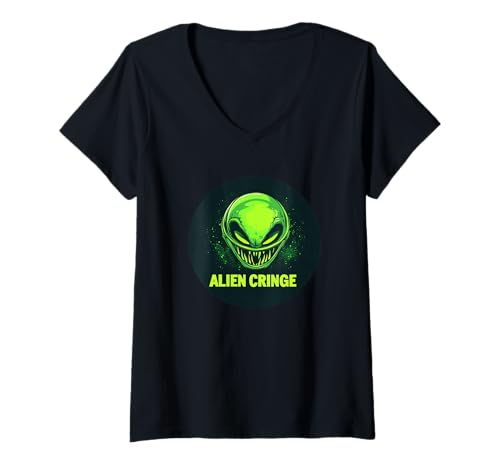 Damen Alien Monster Kostüm mit Cringe Rede T-Shirt mit V-Ausschnitt Damen Alien Monster Kostüm mit Cringe Rede T-Shirt mit V-Ausschnitt von Alien Outfit
