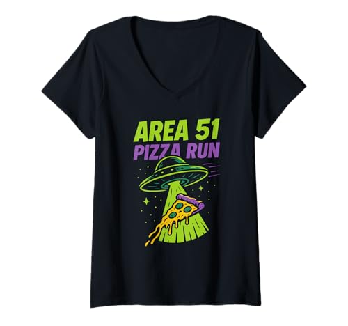 Damen Paranormal Pizzahemd Alien UFO Slice Cryptid Feinschmecker-T-Shirt T-Shirt mit V-Ausschnitt Damen Paranormal Pizzahemd Alien UFO Slice Cryptid Feinschmecker-T-Shirt T-Shirt mit V-Ausschnitt von Alien Pizza Club Cryptid Cosmic Food Merch