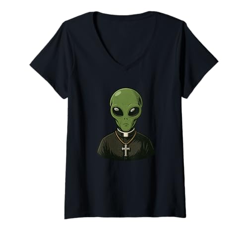 Damen Hübsches Priester Alien Kostüm für lustige Aliens T-Shirt mit V-Ausschnitt Damen Hübsches Priester Alien Kostüm für lustige Aliens T-Shirt mit V-Ausschnitt von Alien Priest Outfit