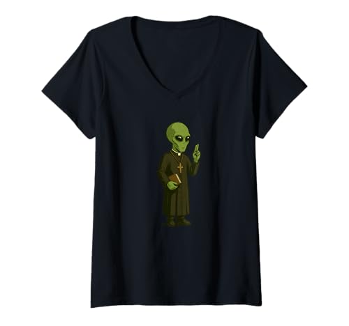 Damen Lustiges Priester Alien Kostüm für Erwachsene und Kinder T-Shirt mit V-Ausschnitt Damen Lustiges Priester Alien Kostüm für Erwachsene und Kinder T-Shirt mit V-Ausschnitt von Alien Priest Outfit
