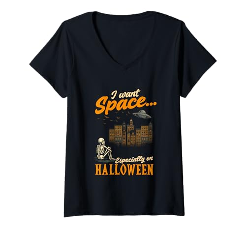 Damen Ich Will den Weltraum speziell an Halloween Alien Space Lover T-Shirt mit V-Ausschnitt Damen Ich Will den Weltraum speziell an Halloween Alien Space Lover T-Shirt mit V-Ausschnitt von Alien UFO Enthusiast Sci-Fi Fans Halloween Apparel