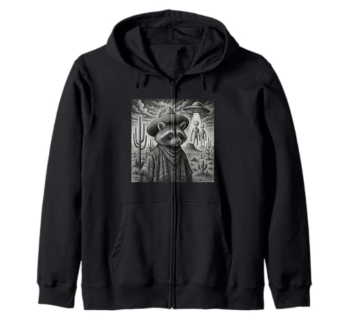 Waschbär Alien UFO Lustiger Waschbär Poncho Retro Herren Damen Kapuzenjacke von Alien UFO Funny Raccoon Poncho