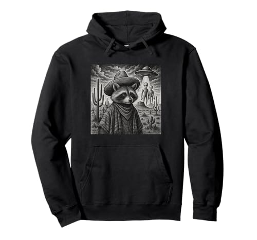 Waschbär Alien UFO Lustiger Waschbär Poncho Retro Herren Damen Pullover Hoodie von Alien UFO Funny Raccoon Poncho