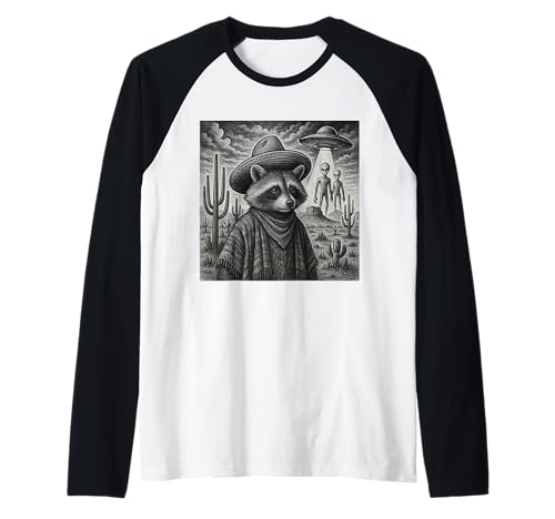 Waschbär Alien UFO Lustiger Waschbär Poncho Retro Herren Damen Raglan von Alien UFO Funny Raccoon Poncho