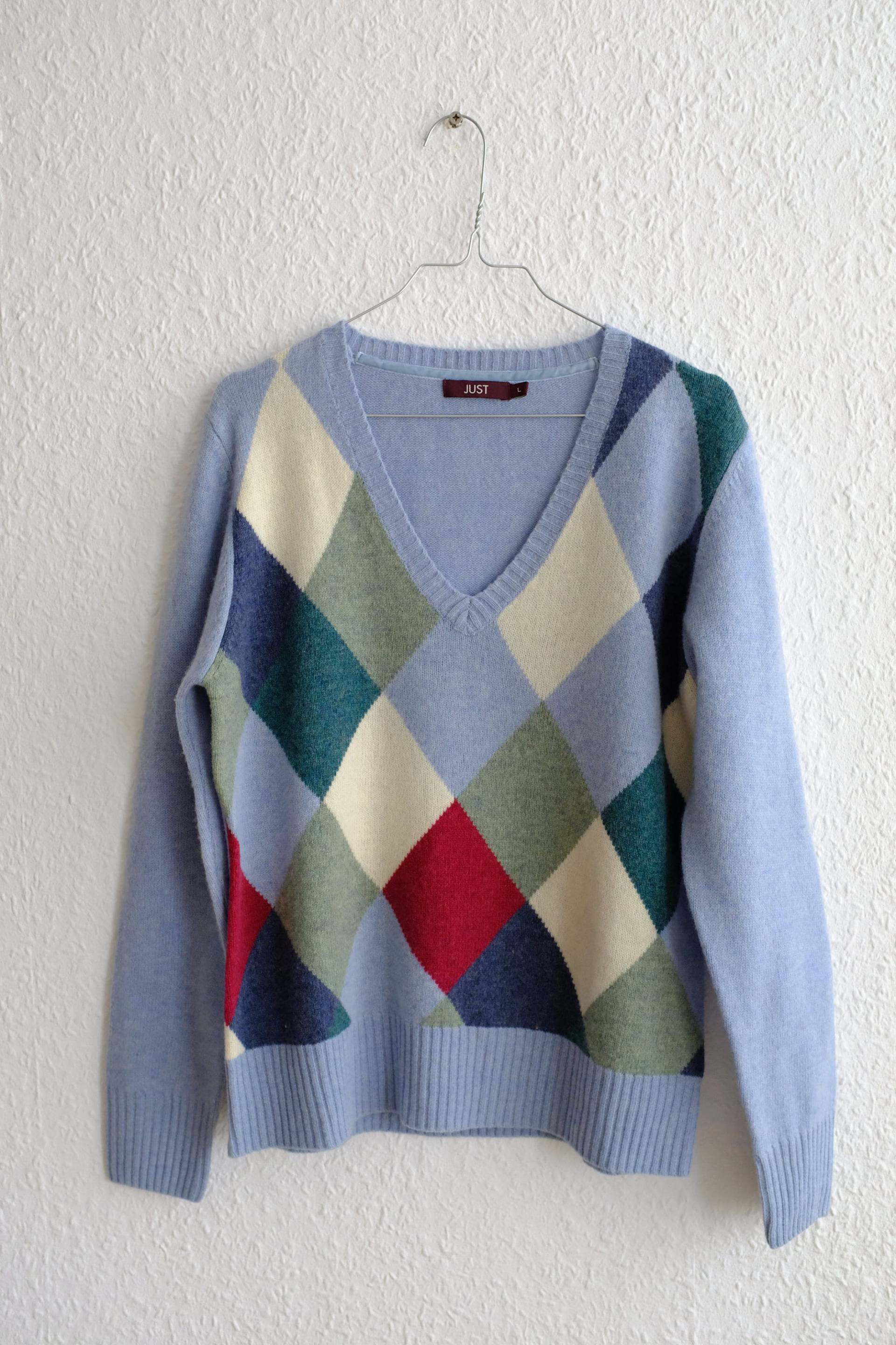 Vintage 90Er Blau Und Grün V-Ausschnitt Jacquard Jumper. Damen Größe L Vintage 90Er Blau Und Grün V-Ausschnitt Jacquard Jumper. Damen Größe L von AlienArmpit