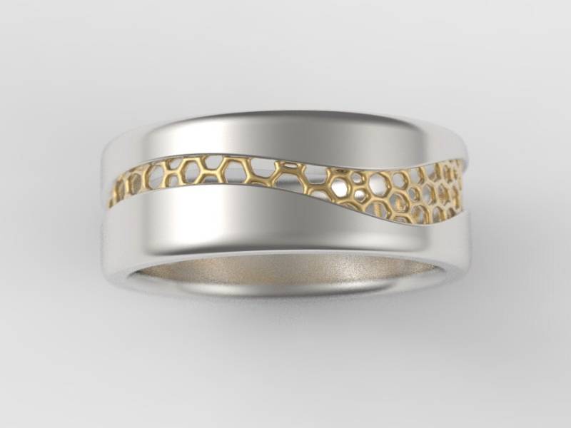14 K Weiß Und Gelb Gold Zwei Ton Ring, Alternative Hochzeitsring von AlienFormsJewelery