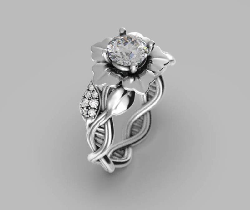 Blume Verlobungsring, Dna-Verlobungsring, Moissanit Wissenschaft Ring, Geek Geflochtener Verlobungsring von AlienFormsJewelery