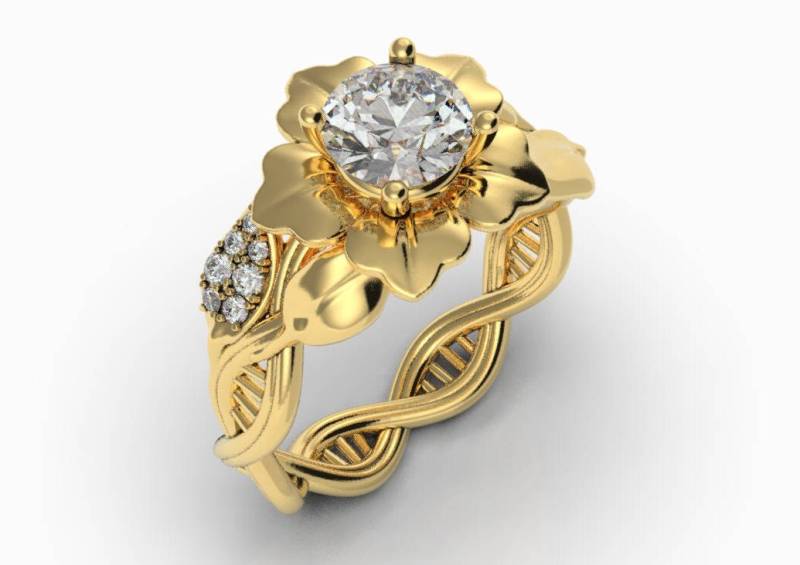 Blume Verlobungsring, Dna-Verlobungsring, Moissanit Wissenschaft Ring, Geek Geflochtener Verlobungsring von AlienFormsJewelery