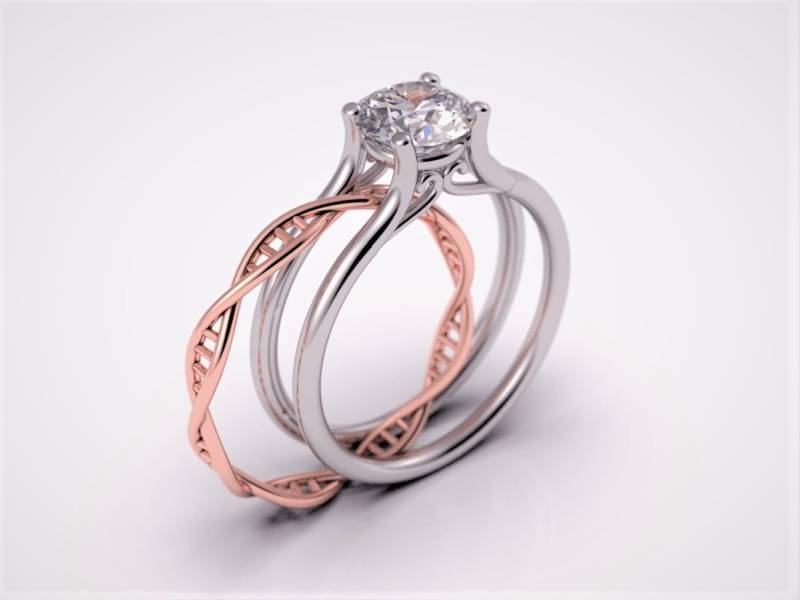 Dna Verlobungsring, Geek Diamant Geflochtene Verlobung, Nicht Traditionell, Molekül Ring, Wissenschaft, Biologie von AlienFormsJewelery