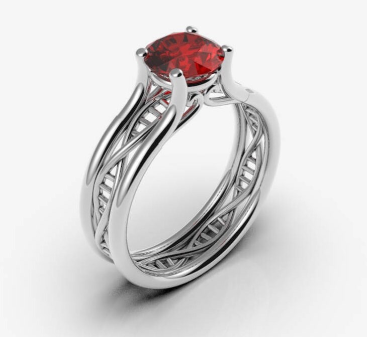 Dna-Verlobungsring, Geek Verlobungsring, Geflochtene Einzigartige Rubin Wissenschaft, Biologie, Original von AlienFormsJewelery