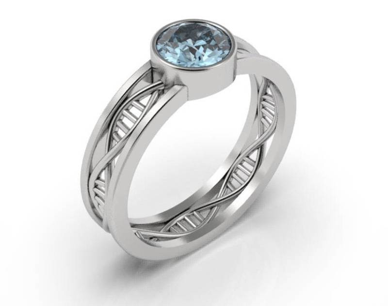 Geek-Verlobungsring, Wissenschaft Verlobungsring, Einzigartige Aquamarin Dna-Verlobungsring, Mikrobiologie Ring von AlienFormsJewelery