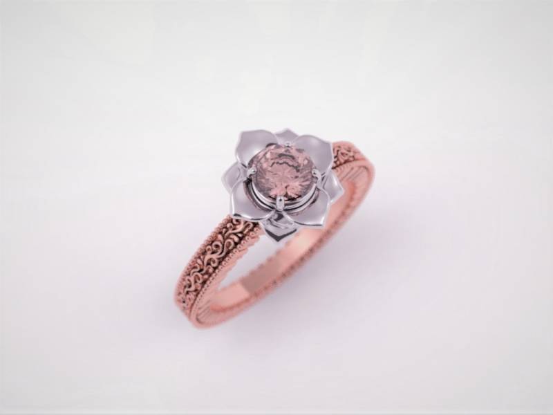 Morganit-Verlobungsring, Nicht Diamant-Verlobungsring, Pfirsich Saphir-Verlobungsring, Padparadscha Zierliche Engagement von AlienFormsJewelery