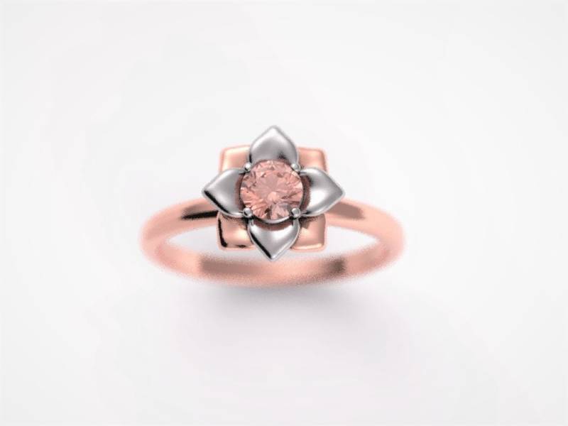 Pfirsich-Saphir-Verlobungsring, Padparadscha Saphir-Verlobungsring, 14 K Rose Gold Blume Verlobungsring, Zierliche Lotus-Blume von AlienFormsJewelery