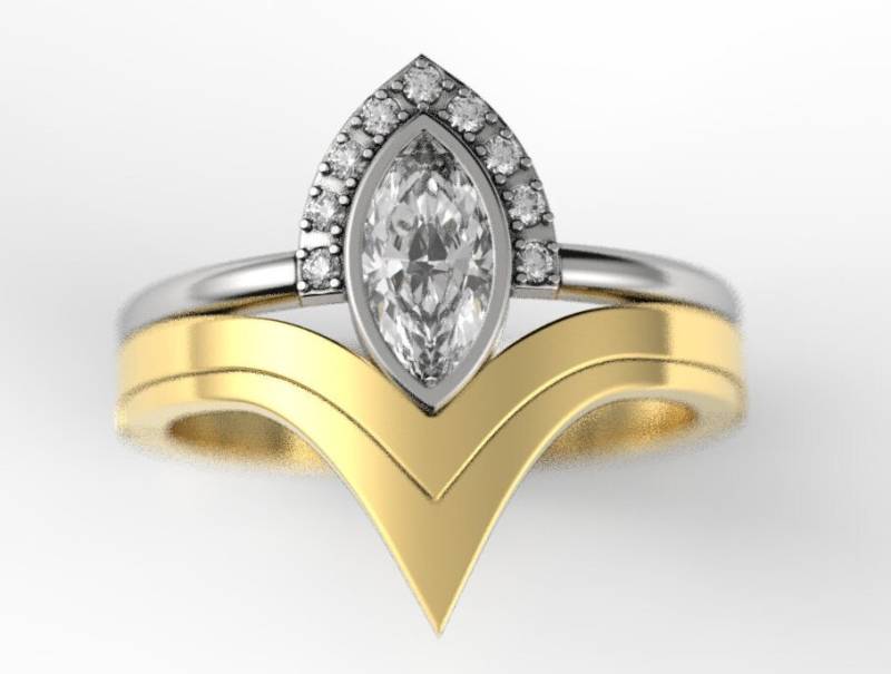 V-Förmige Ringset, Chevron Ring, Stapelbar V-Ring, Minimalistisch Engagement, Alternative Nicht Traditionellen Verlobung, Braut von AlienFormsJewelery