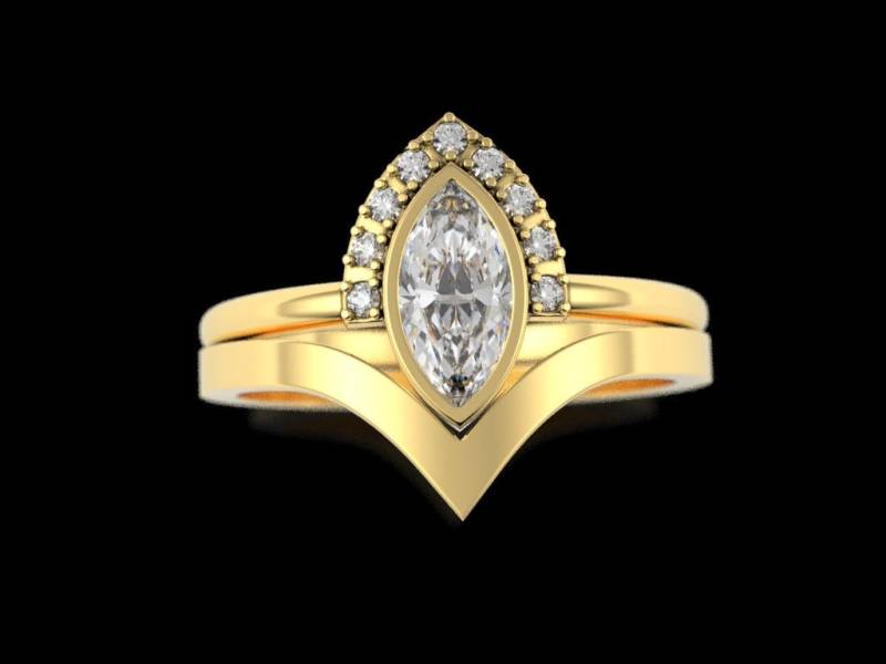 V-Hochzeits-Set, Stapelbar V-Ring, Chevron Ring, Minimalistisch Engagement, Alternative Nicht Traditionellen Einzigartige Engagement von AlienFormsJewelery